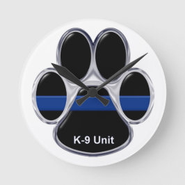 K-9 Unit Thin Blue Line Runde Wanduhr