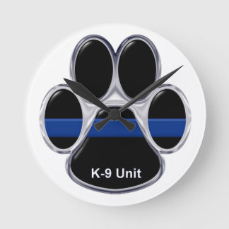 K-9 Unit Thin Blue Line Runde Wanduhr