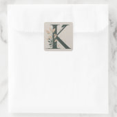 K Botanische Monogramm Quadratischer Aufkleber (Tasche)
