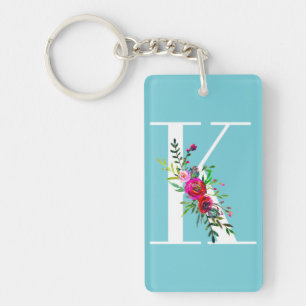 K Buchstabe Anfangsmonogramm Floral Benutzerdefini Schlüsselanhänger