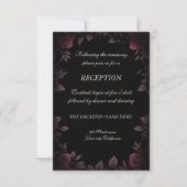 k Dark Burgundy Rose Black Wedding Reception Einladung (Vorderseite)