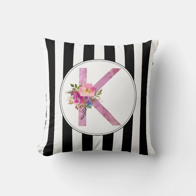 K, Floral Monogramm initial, Aquarellfarbe Blume Kissen (Vorderseite)