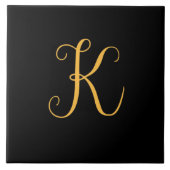 K Gold auf schwarzer Monogramm Fliese (Vorderseite)