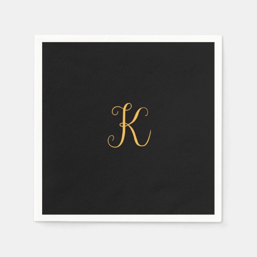 K Gold auf schwarzer Monogramm Serviette (Vorderseite)