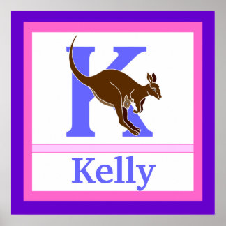K is for Kangaroo and Girl Name Wall Art for Kids Poster