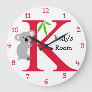 K is for Koala and Kelly-Child's Bedroom Große Wanduhr