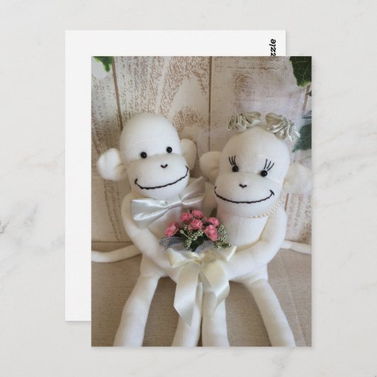 K&K Sock Monkey Wedding(Pink) Postcard Postkarte (Vorne/Hinten)
