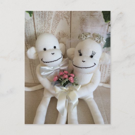 K&K Sock Monkey Wedding(Pink) Postcard Postkarte (Vorderseite)