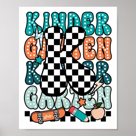 K Kindergarten Teacher Checkered Back To School Ki Poster (Vorne)