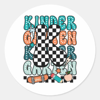 K Kindergarten Teacher Checkered Back To School Ki Runder Aufkleber