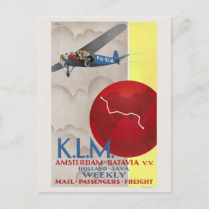 K.L.M. Amsterdam-Batavia Vintage Poster 1930 Postkarte