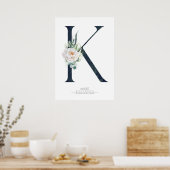 K Letter Monogram Weiße Blume und Grüne Poster (Küche)