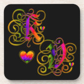 K Lieben V auf Schwarzen Untersetzer mit Herz (Vorderseite)