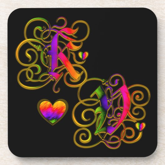 K Lieben V auf Schwarzen Untersetzer mit Herz (Vorderseite)