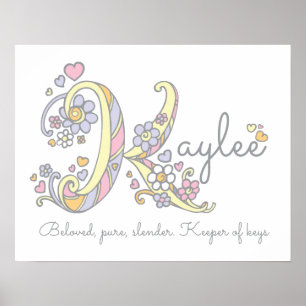 K monogram art Kaylee girls name meint poster