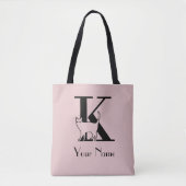 K Monogram Cat Lover Blush Pink and Black Toag Bag Tasche (Vorderseite)