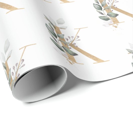K Monogram Floral Geschenkpapier (Rolleneckpunkt)