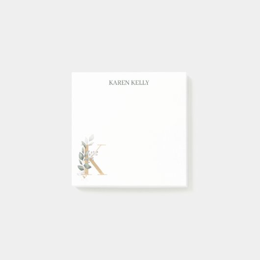 K Monogram Floral Notes Post-it Klebezettel (Vorderseite)