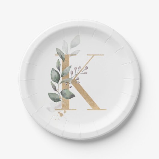 K Monogram Floral Pappteller (Vorderseite)