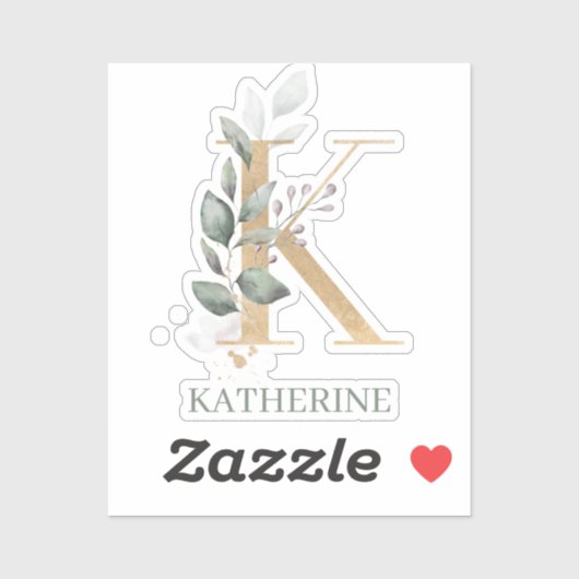 K Monogram Floral Personalisiert Aufkleber (Blatt)