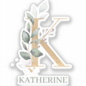 K Monogram Floral Personalisiert Aufkleber (Vorderseite)