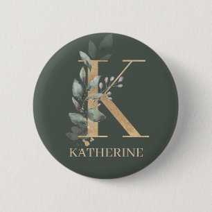 K Monogram Floral Personalisiert Button