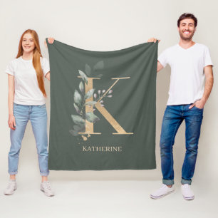 K Monogram Floral Personalisiert Fleecedecke