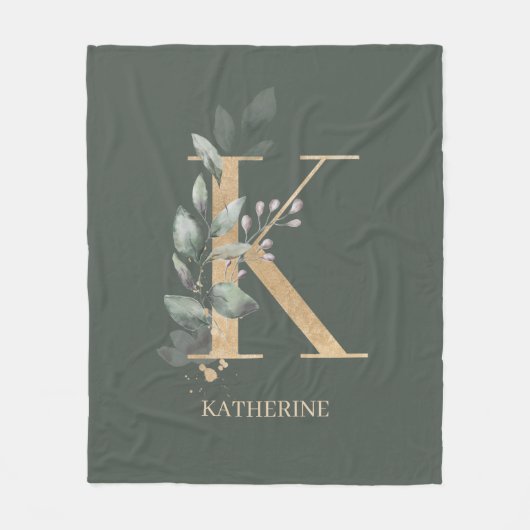 K Monogram Floral Personalisiert Fleecedecke (Vorderseite)