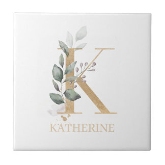 K Monogram Floral Personalisiert Fliese