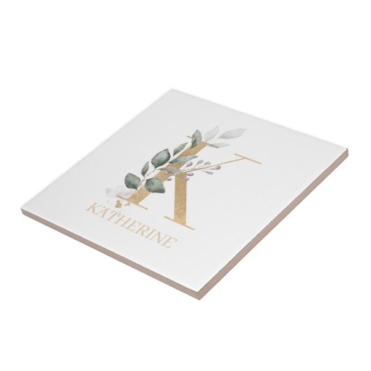 K Monogram Floral Personalisiert Fliese (Seite)