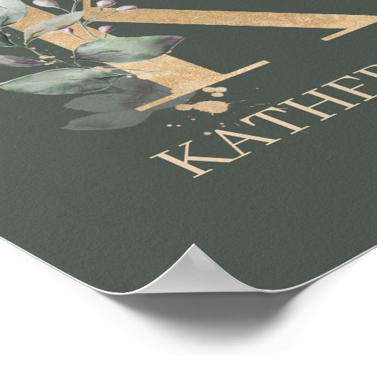 K Monogram Floral Personalisiert Poster (Ecke)