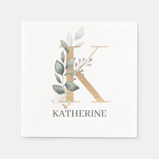 K Monogram Floral Personalisiert Serviette (Vorderseite)