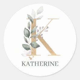 K Monogram Floral Planner Classic Rou Runder Aufkleber