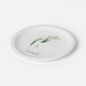 K Monogram Gold Greenerity Blätter Eleganter Name Pappteller (Schrägansicht)