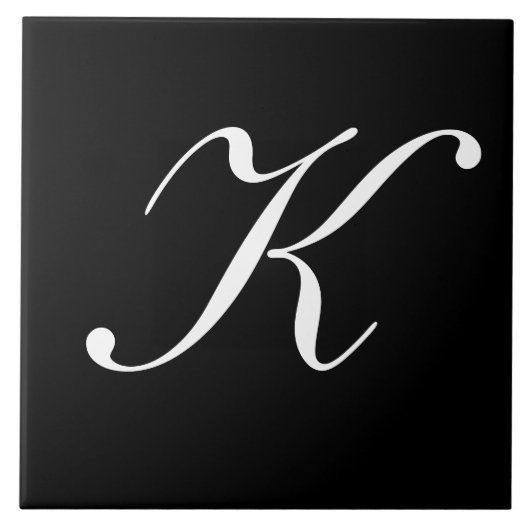 "K" Monogram, Initial White on Black Fliese (Vorderseite)