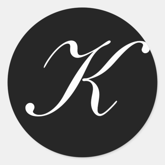 "K" Monogram, Initial White on Black Runder Aufkleber (Vorderseite)