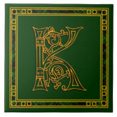 K Monogram "Irish Gold on Green" Keramik Tiles Fliese (Vorderseite)