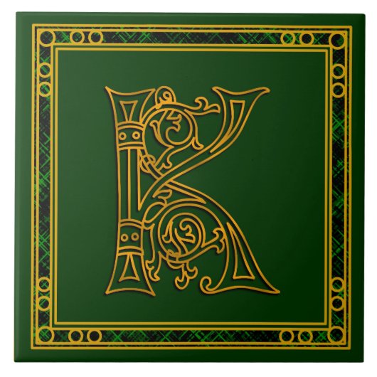 K Monogram "Irish Gold on Green" Keramik Tiles Fliese (Vorderseite)