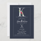 K Monogram Letzter Initiale Moderne Blaue Florale  Einladung (Vorderseite)