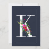 K Monogram Letzter Initiale Moderne Blaue Florale  Einladung (Rückseite)
