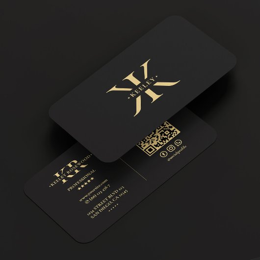 K Monogram Logo Elegant Black Modern Visitenkarte