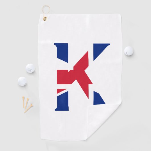 K Monogram überlagert sich auf der Union Jack Flag Golfhandtuch (Insitu)