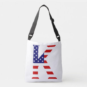 K Monogram überlagert sich auf US Flag cbcnt Tragetaschen Mit Langen Trägern