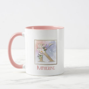 K Monogramm Rosen Blumen Tasse