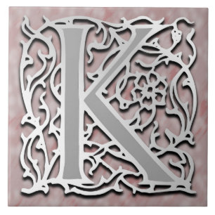 K-Monogramm-"Silber-Stein" Keramik-Fliese Fliese