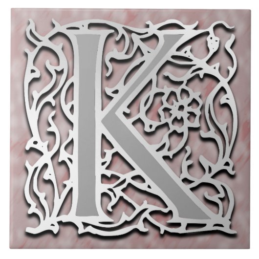 K-Monogramm-"Silber-Stein" Keramik-Fliese Fliese (Vorderseite)