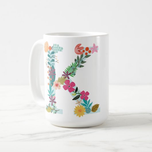 K Monogramm-Tasse, Initial, Botanisch Kaffeetasse (Vorderseite Links)
