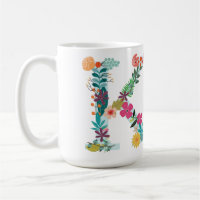 K Monogramm-Tasse, Initial, Botanisch
