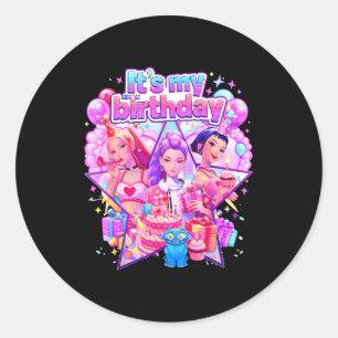 K-Pop Geburtstag süße Chibi K-Pop Geburtstagsmädch Runder Aufkleber