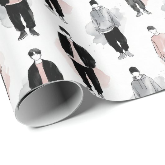 K-Pop Idols Silhouette Aesthetic Seamless Pattern Geschenkpapier (Rolleneckpunkt)